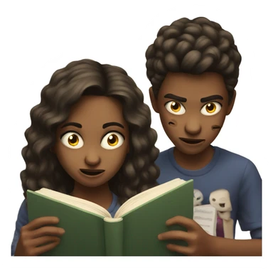 Teenager siblings reading a horror book  sticker