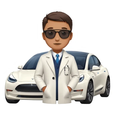 White tesla model 3 with a physician with sunglasses next to it sticker