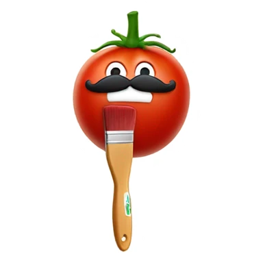 Tomato wearing a fake mustache holding a paint brush with its mouth open  sticker