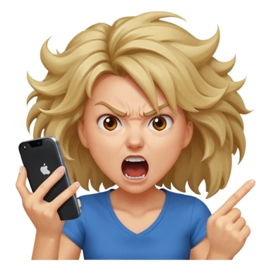furious girl yelling into a smartphone, intense facial expression, energetic sticker