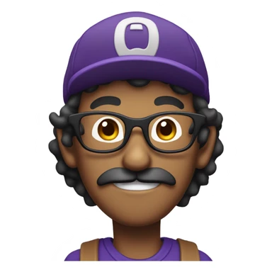 Brown skinned man wearing backwards cap with glasses and a scraggly mustache like waluigi sticker