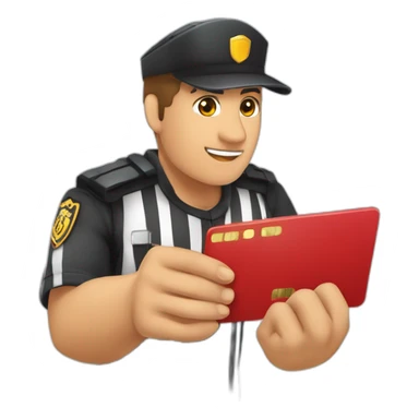 Arbitro sacando tarjeta roja con una mano y con la otra mano señalando con el dedo sticker