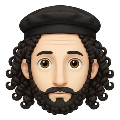 jewish jew man's face, wearing a tiny black kippah and 2 curly long hair strands near the ears, big nose, only face, no body sticker