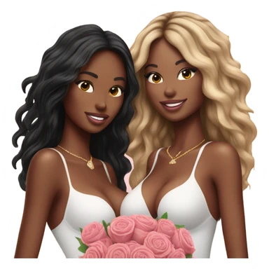 Realistic Photo of 2 Victoria secret models pregnant posing with flowers sticker