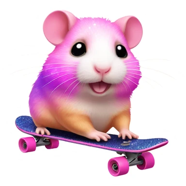 Pink ombre hamster riding a skateboard with glitter sticker