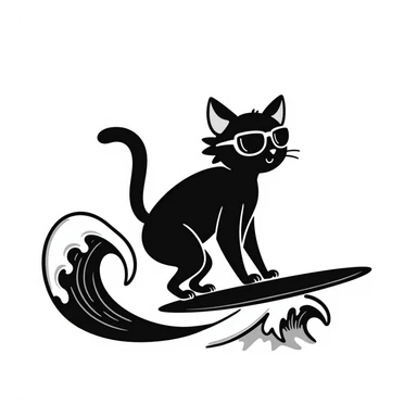 cat with sunglasses surfing a wave sticker