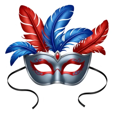 grey masquerade mask  with red and blue feathers sticker