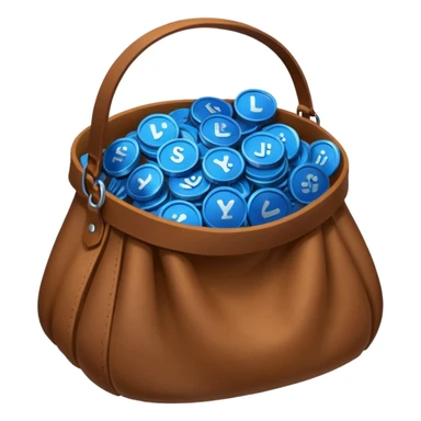 blue coins inside a brown bag  sticker