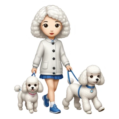 white dog (poodle) walking with owner (asian girl) sticker
