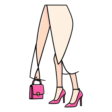 Girly fashion items like pink lipstick, high heels, and handbag sticker