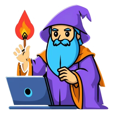 A wizard casting magic spells on a computer, IT wizard sticker