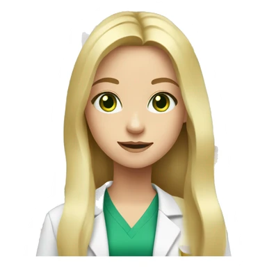 white young girl with blonde long flat hair green eyes working in a pharmacy sticker