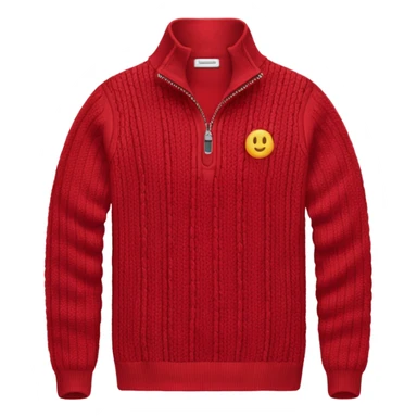 red knitted quarter zip with the knitting visible sticker