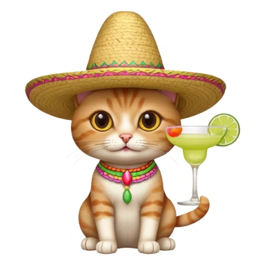 cat with sombrero and margarita sticker