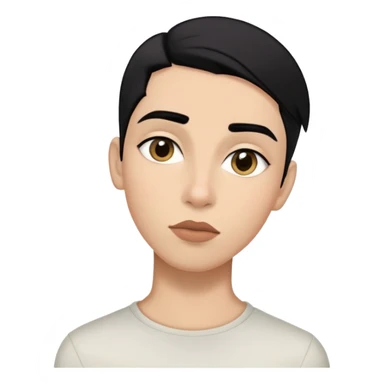 Sou não binário, sexo masculino, aparência feminina, andrógeno, cabelo preto liso, não uso franja, olhos amendoados, boca com o lábio inferior maior que o superior, sobrancelhas médias e pretas, minha pele é da cor parda/branca sticker