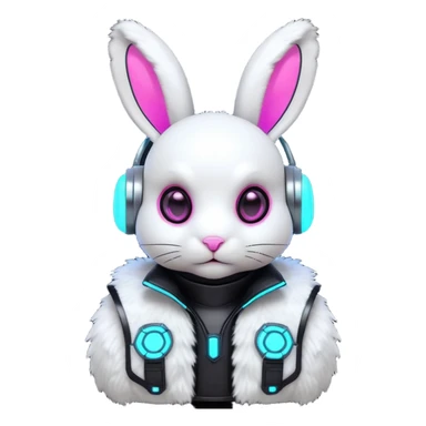 cute cyberpunk rabbit, neon ear implants, cyber armor vest, glowing circuits, futuristic vibe, 3D cartoon, mobile game icon style, clean background, no text, no watermark
 sticker