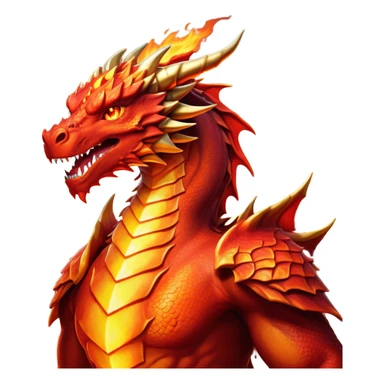 cinematic-noble-fierce-fire-dragon-portrait-emoji,-poised-and-imposing,-with-a-muscular,-scaled-body-ablaze-in-fiery-hues-of-crimson,-molten-orange,-and-molten-gold,-and-intense,-burning-eyes-that-mirror-the-heart-of-a-volcano;-rendered in detail sticker