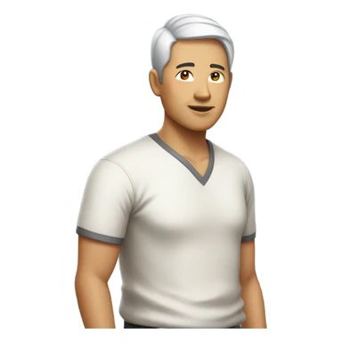 middle aged asian guy with short highlighted hair wearing v neck shirt sticker