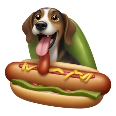 dog eating a hot dog on a pickle sticker