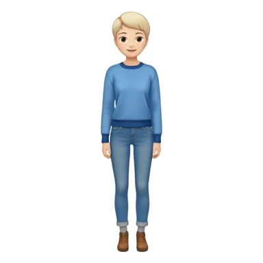 woman full body standing short pixie hair jeans sweater smile sticker