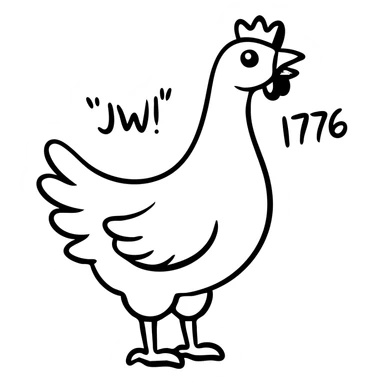 shouting yellow long neck chicken with the words 'JW 1776' sticker