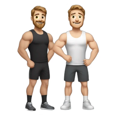 Full height Actively gesturing with hands Pale skinned Fit Man With the biceps and brown hair in dark gray Sleeveless Mike, black oversize sports shorts, watch and white Sneakers sticker