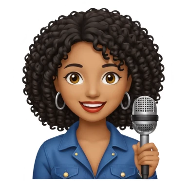 brown skin woman, curly black hair, singer, hold micro sticker