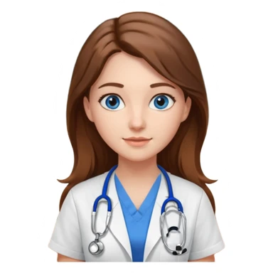 inside a classroom at university, a pretty female nursing student with long brown hair, blue eyes sticker