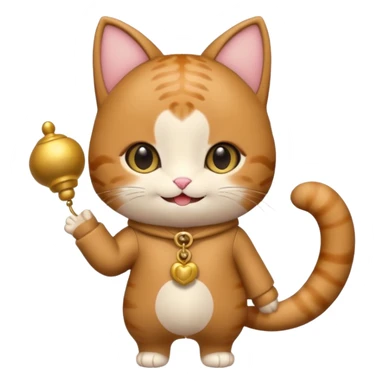 kawaii neko, cute outfit with bell brown cat. suit sticker