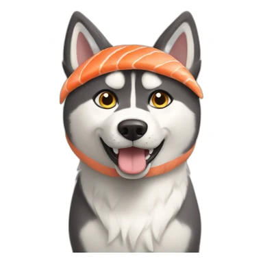 husky dog wearing a cat costume while eating salmon sticker