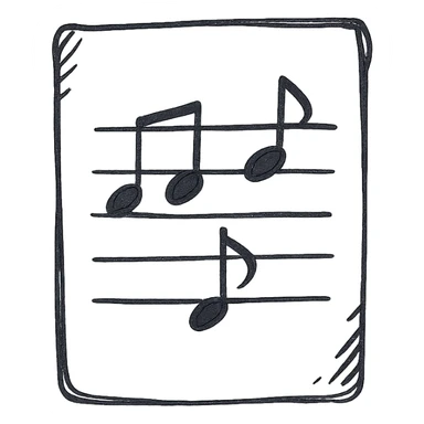 Silhouette of sheet music icon, hand drawn, black outlines, no fill, simple and clean, side view sticker