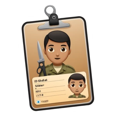 Floating black Scissors cutting in half an idf soldier ID card with a little chip in 2 parts .hyper realistic sticker