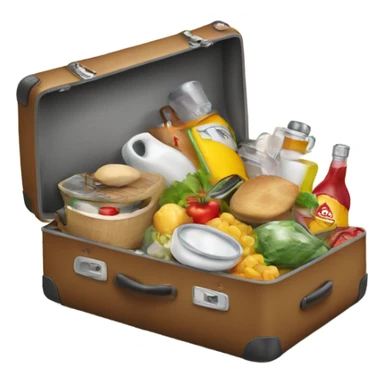 overloaded close suitcase with kitchen different stuff sticker