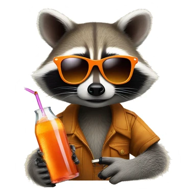 Raccoon with sunglasses, holding a vape in one hand and an aperol spritz in the other hand sticker