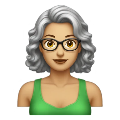 Femme 50 ans cheveux mi longs ondulés gris lunette métal yeux vert noisette sticker