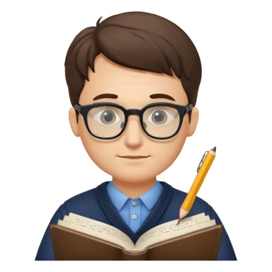 man write in book , wearing glasses sticker