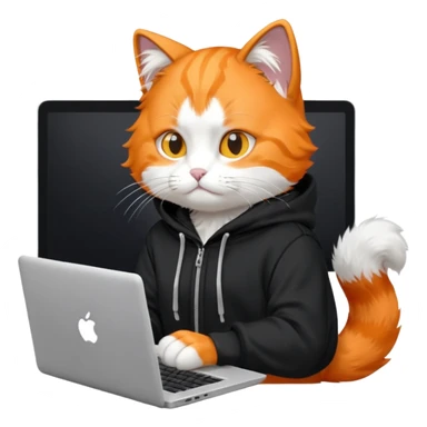 orange cat with laptop and black hoodie sticker