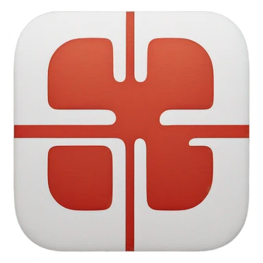 A minimalistic red square emoji with rounded corners, featuring a white abstract circular design resembling a stylized 'O' with a small dot to the left. The design has a clean and modern look, suitable for a restaurant reservation or booking app. sticker