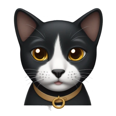 Black cat with brown eyes white lower lip and white collar sticker