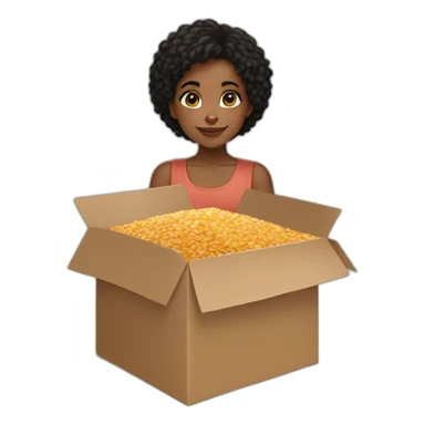 black girl, brown eyes, short black hair hugging a box of Lion cereals sticker