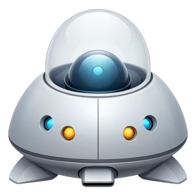 Design a simple, semi-realistic spaceship with a clean and minimalistic design. The ship should have a smooth, rounded shape with a few subtle mechanical details, like small thrusters or panels, but avoid overly complex or advanced features. Add a 'face' to the front of the ship using basic shapes, such as two circular lights for 'eyes' and a curved line or pattern for a 'smile,' giving it a friendly and approachable personality. The design should feel functional yet charming, as if the ship has its own character or consciousness. Use a plain, transparent background with no additional elements, focusing entirely on the ship. The lighting should be soft and even, highlighting the ship's 'face' and overall design. sticker