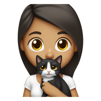 Una chica con Un gatito negro y blanco  sticker