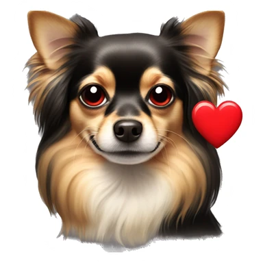 black and tan long-haired chihuahua with red heart covering each eye  sticker
