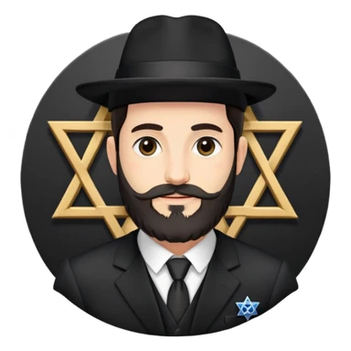 Jewish man, beard, kippah, payot, black hat, black suit, tallit, Star of David. sticker
