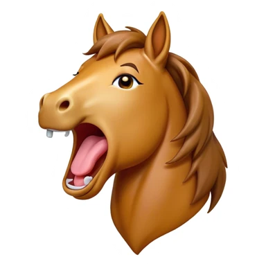 Cinematic Cute Yawning Bay Horse Portrait Emoji, Head tilted slightly with a dramatic, wide-open yawn, revealing a smooth bay fur with a subtle luster, floppy ears slightly drooping, round amber eyes barely open in drowsy contentment, Simplified yet irresistibly adorable features, highly detailed, glowing with a soft, cozy glow, high shine, relaxed yet expressive, stylized with a touch of equine whimsy, bright and endearing, soft glowing outline, capturing the essence of a sleepy yet affectionate horse, so drowsy it feels like it could stretch out of the screen and curl up for a nap! sticker