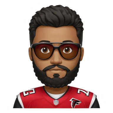 Black man with black sunglasses and wavy
 hair with a full beard and sideburns in Atlanta falcons jersey sticker