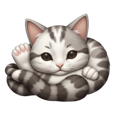 grey and white small cat with eyes closed lying down upside down with its paws/arms tightly covering its own face sticker