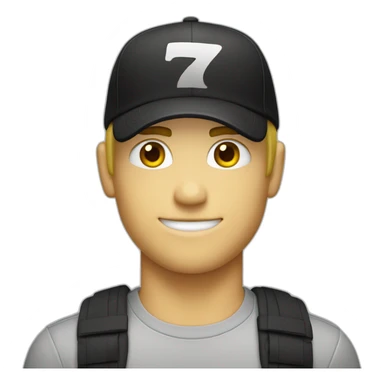 A blond guy with a black cap holding a flag that says ratio. sticker