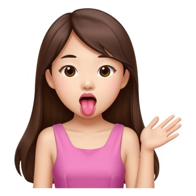 asian girl with long brown hair and fair skin wearing pink dress sticking tongue out sticker