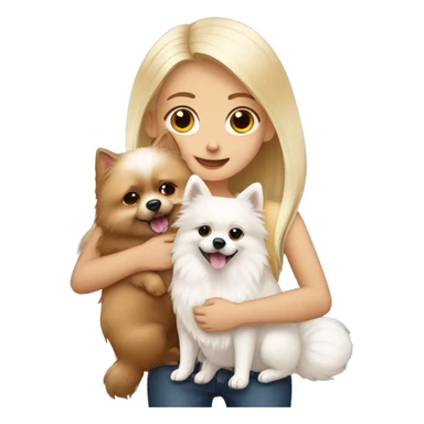 Blond girl hugging white Pomeranian and brown Pomeranian  sticker